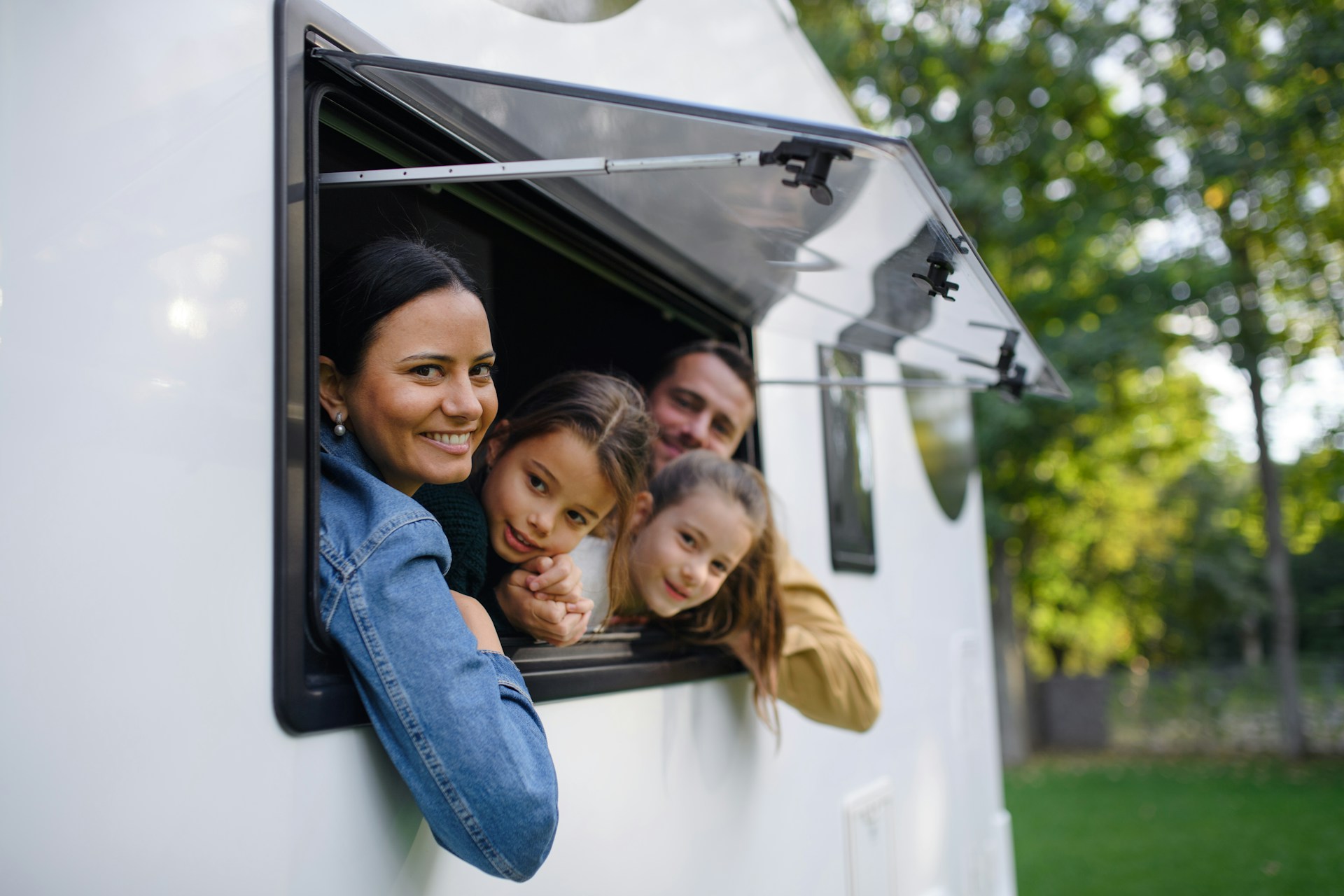 family inside a mobile home